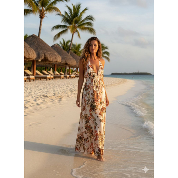 PrettyLittleThing Dresses & Skirts - Maxi dress PRETTY LITTLE THING Size 2 White Brown Floral beachwear resortcore